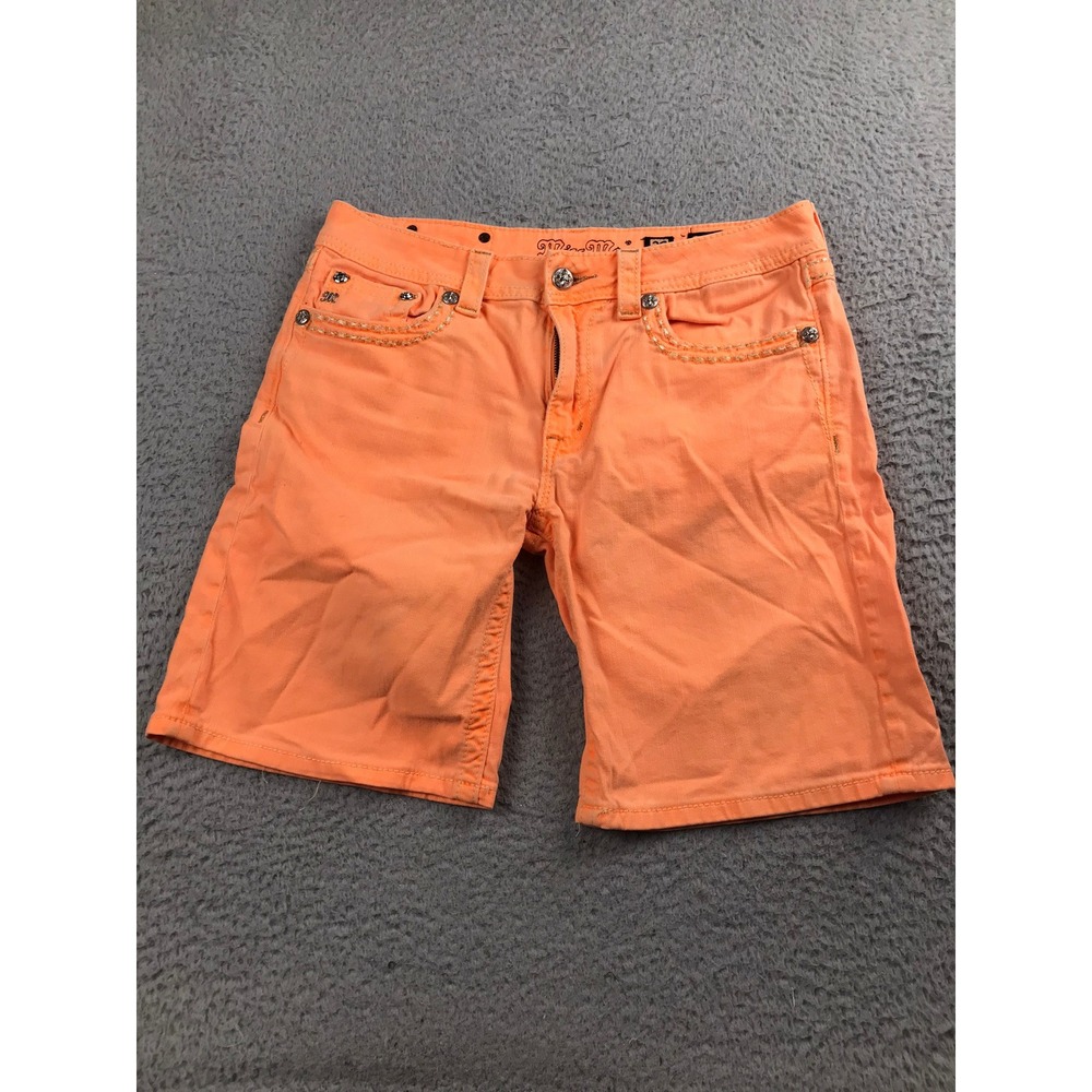 Miss Me Boyfriend Shorts Womens 29 Neon Orange 9" Embellished Stretch Denim